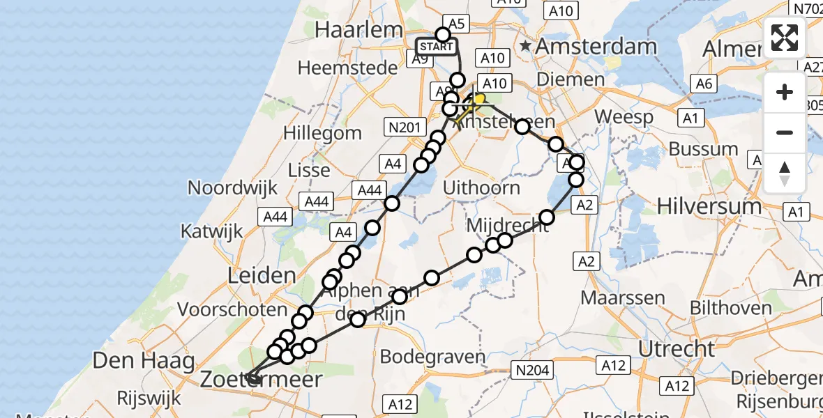 Routekaart van de vlucht: Politieheli naar Schiphol, Westrandweg