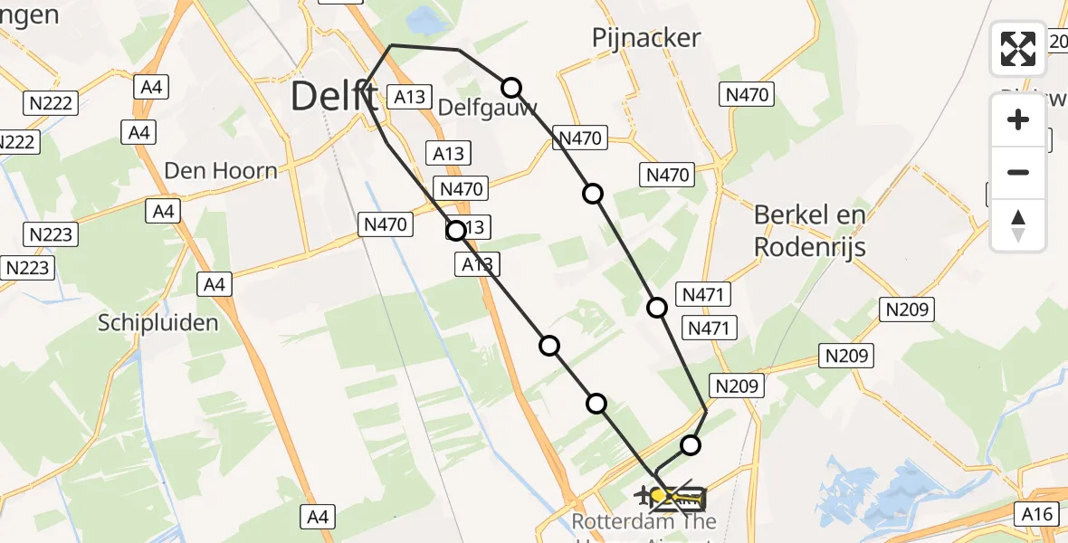 Routekaart van de vlucht: Lifeliner 2 naar Rotterdam The Hague Airport, Schieveense polder