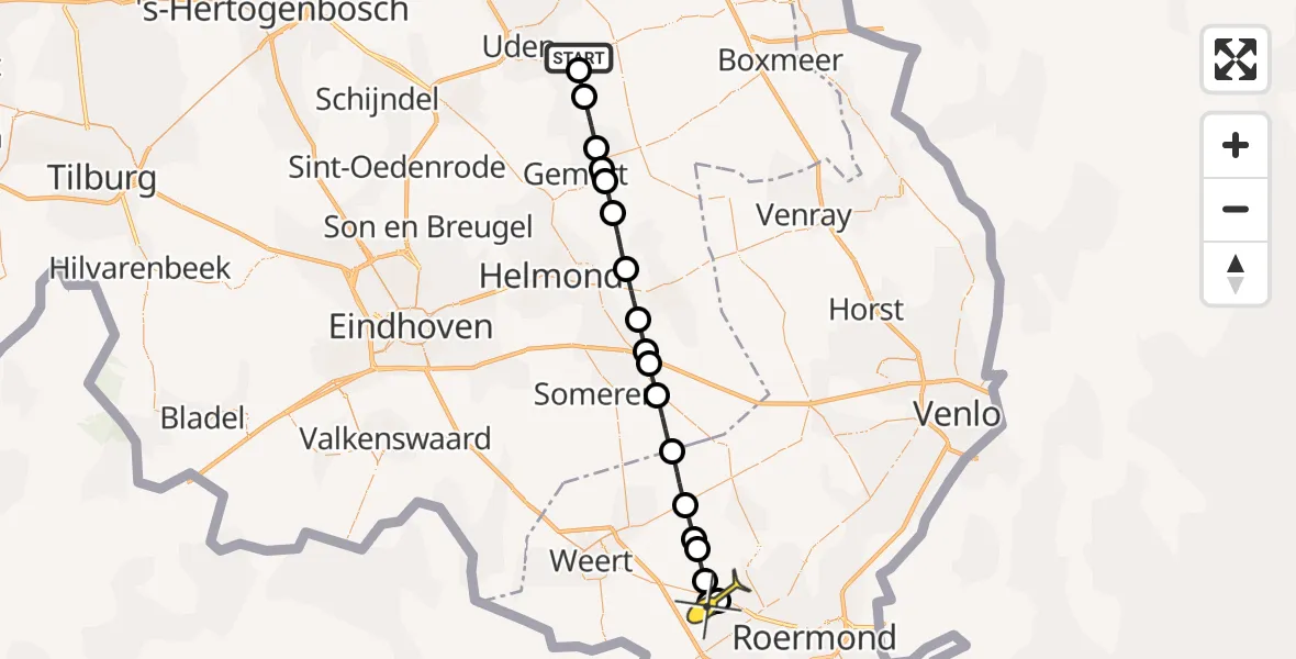 Routekaart van de vlucht: Lifeliner 3 naar Baexem, Vogelstraat