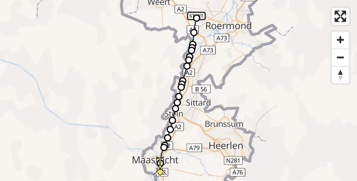 Routekaart van de vlucht: Lifeliner 3 naar Maastricht UMC+, Veldstraat