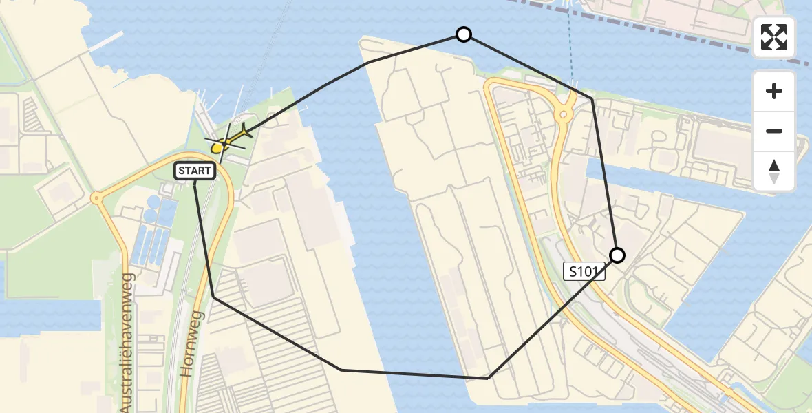 Routekaart van de vlucht: Lifeliner 1 naar Amsterdam Heliport, Maltaweg