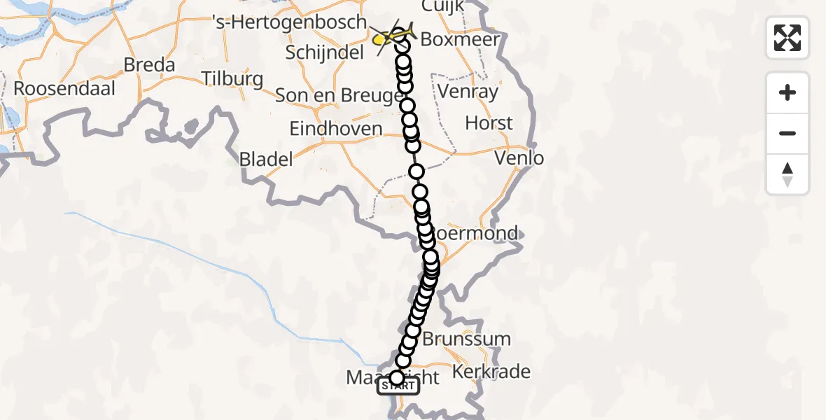 Routekaart van de vlucht: Lifeliner 3 naar Vliegbasis Volkel, Limburglaan