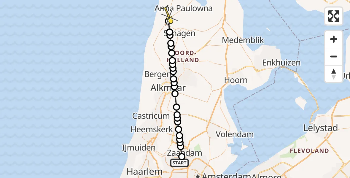 Routekaart van de vlucht: Lifeliner 1 naar 't Zand, Elbaweg