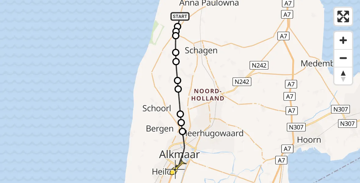 Routekaart van de vlucht: Lifeliner 1 naar Alkmaar, Rijksweg
