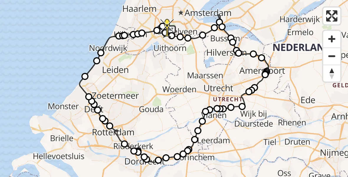 Routekaart van de vlucht: Politieheli naar Schiphol, Amsterdam-Bataviaweg