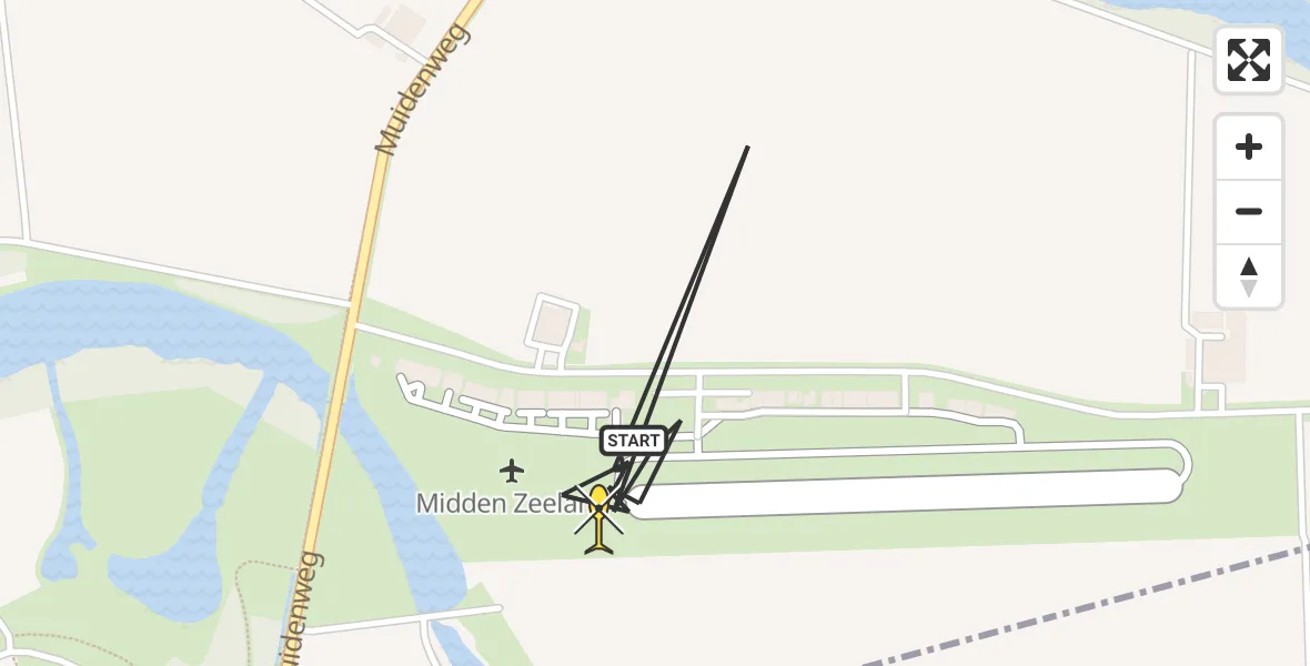 Routekaart van de vlucht: Kustwachthelikopter naar Vliegveld Midden-Zeeland, Calandweg