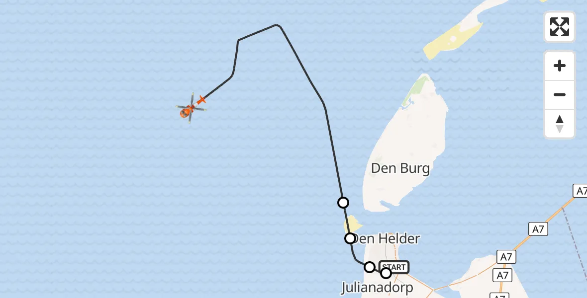 Vluchtroute Kustwachthelikopter Vliegveld De Kooy - , 03 november 2025, 08:48