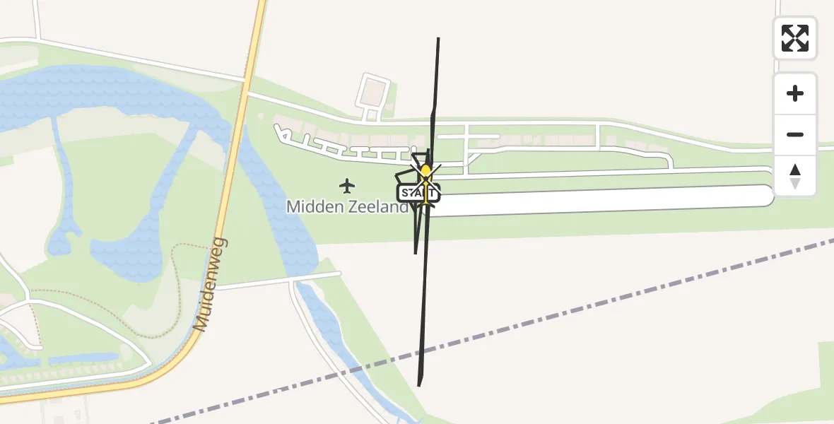 Routekaart van de vlucht: Kustwachthelikopter naar Vliegveld Midden-Zeeland, Calandweg