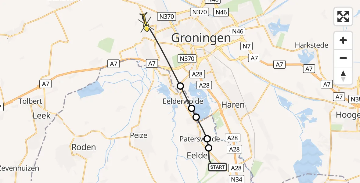 Routekaart van de vlucht: Lifeliner 4 naar Groningen, Langesteeg