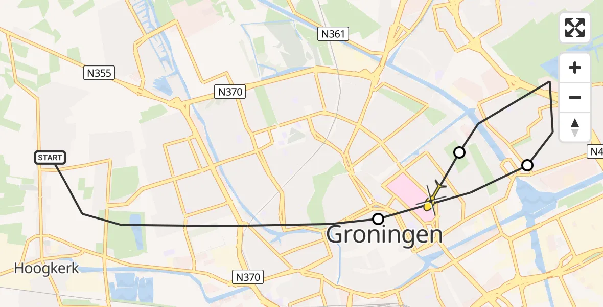 Routekaart van de vlucht: Lifeliner 4 naar Universitair Medisch Centrum Groningen, Tarralaan