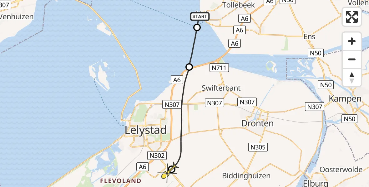 Routekaart van de vlucht: Lifeliner 3 naar Lelystad Airport, Urk Approach