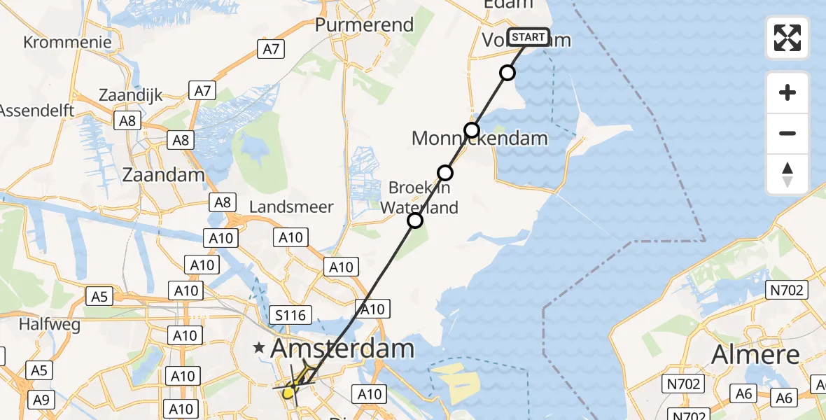 Routekaart van de vlucht: Lifeliner 1 naar Amsterdam, Strandweg