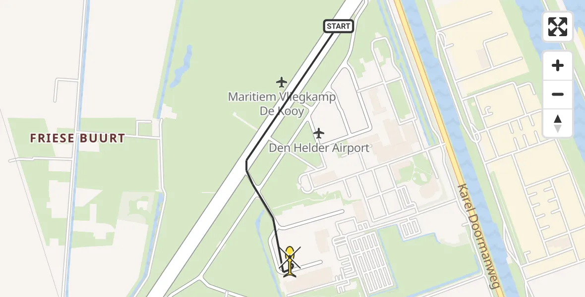 Routekaart van de vlucht: Kustwachthelikopter naar Vliegveld De Kooy, Luchthavenweg