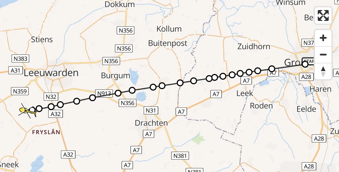 Routekaart van de vlucht: Lifeliner 4 naar Mantgum, Museumstraat