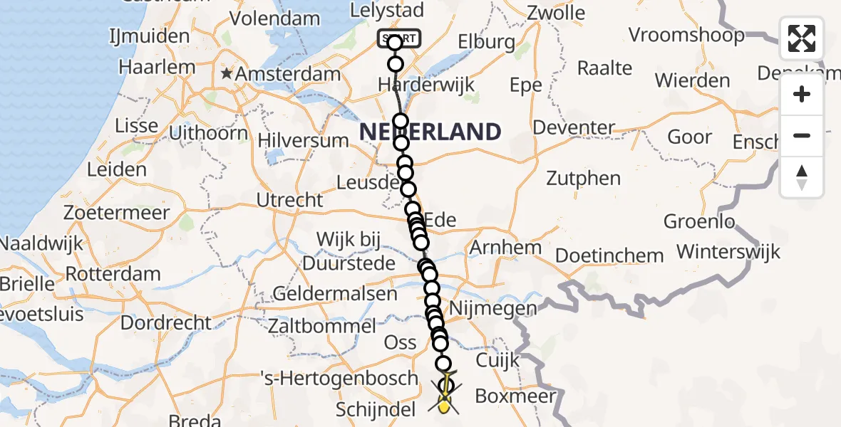 Routekaart van de vlucht: Lifeliner 3 naar Vliegbasis Volkel, Talingweg