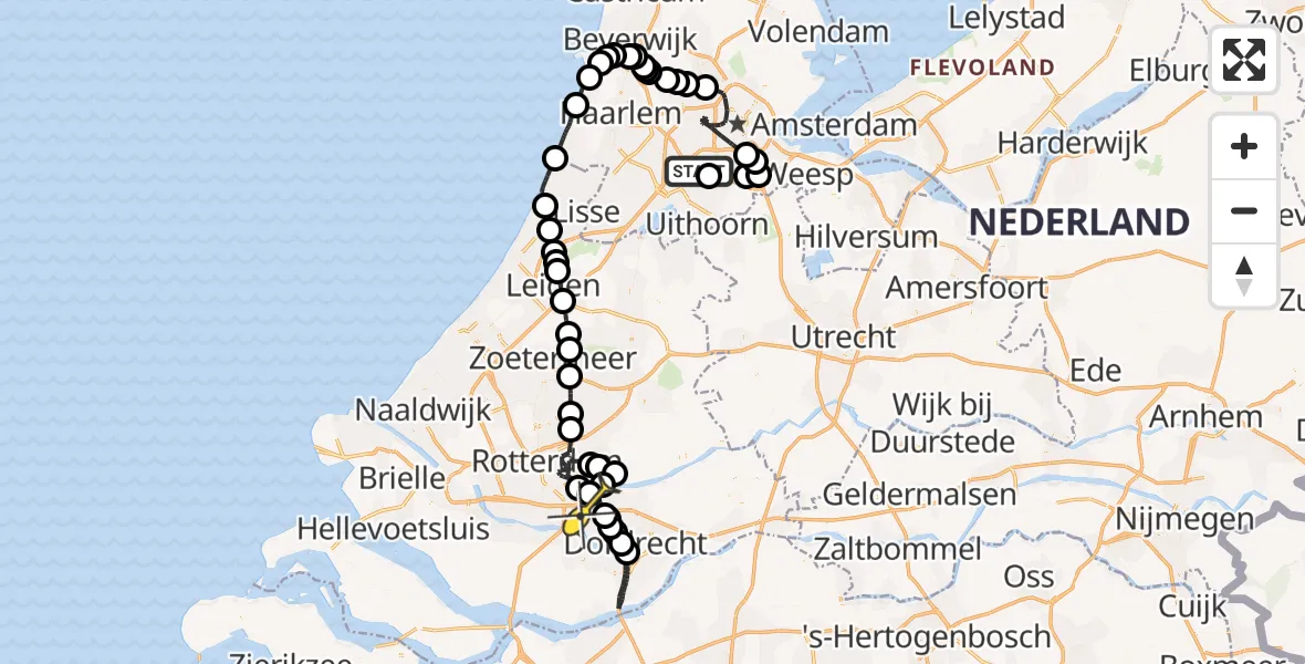 Routekaart van de vlucht: Politiehelikopter naar Ridderkerk, Thermiekstraat