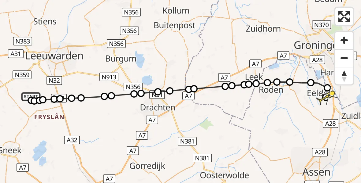 Routekaart van de vlucht: Lifeliner 4 naar Groningen Airport Eelde, Hegedyk