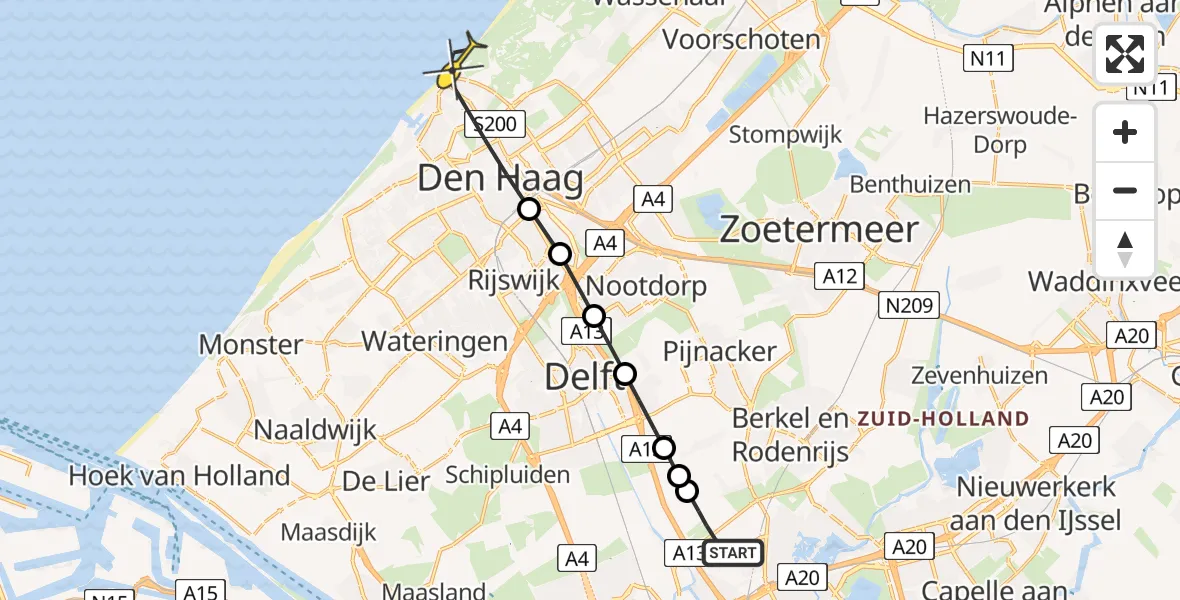 Routekaart van de vlucht: Lifeliner 2 naar Den Haag, Strand Noord