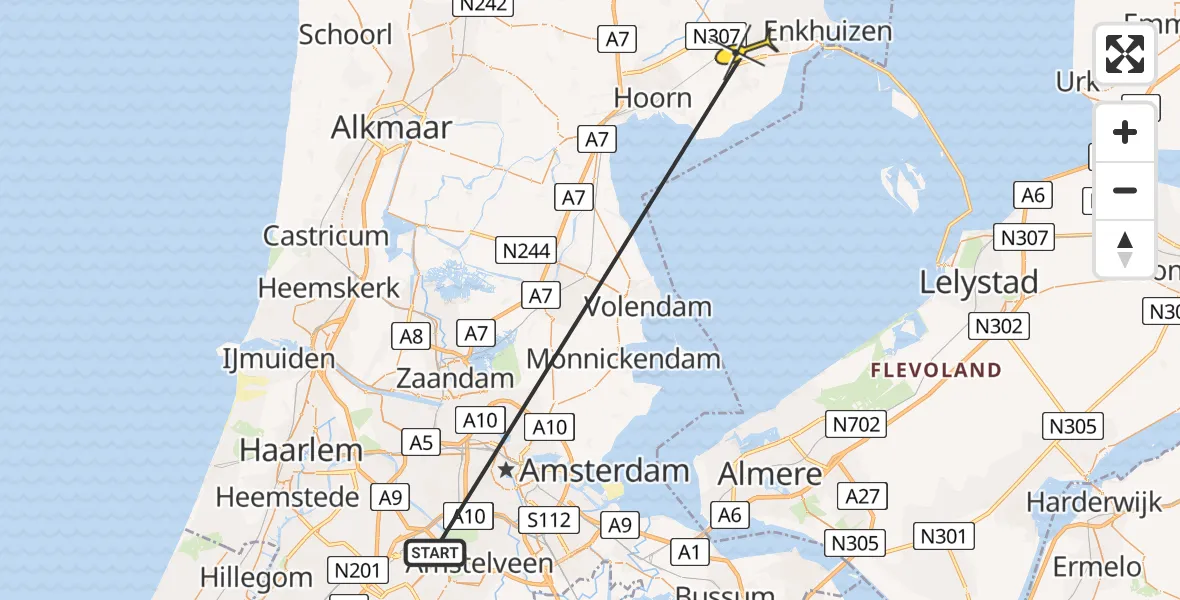 Routekaart van de vlucht: Politieheli naar Hoogkarspel, Zuiderwijzend