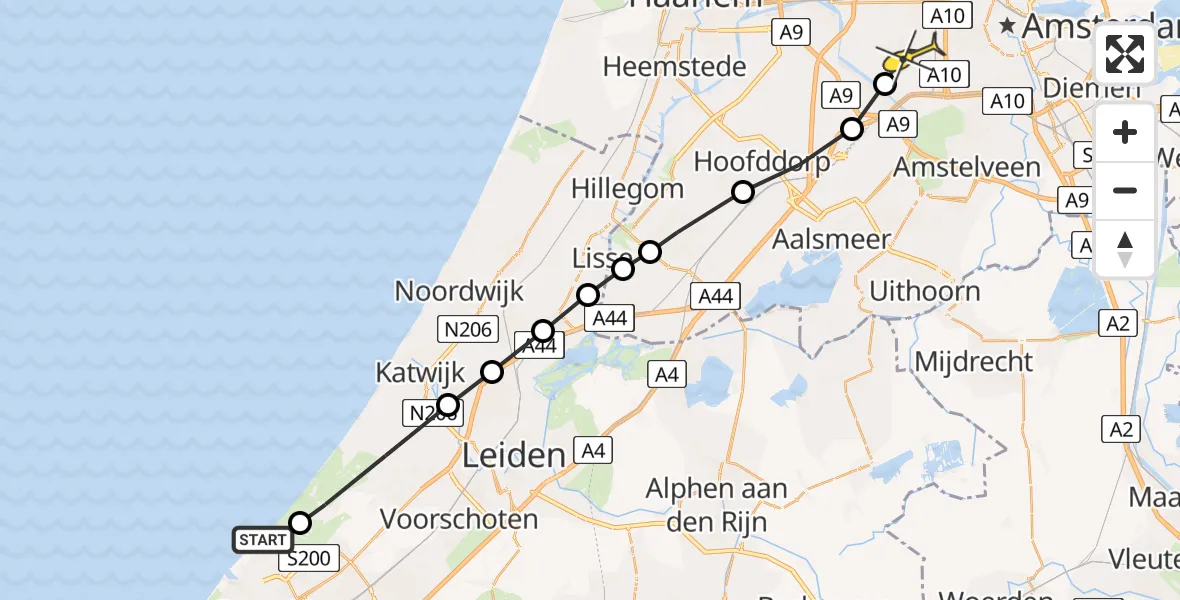Routekaart van de vlucht: Lifeliner 2 naar Amsterdam, Harstenhoekweg