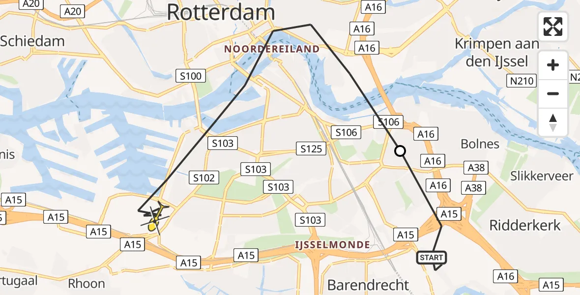 Routekaart van de vlucht: Politiehelikopter naar Rotterdam, Rijksstraatweg
