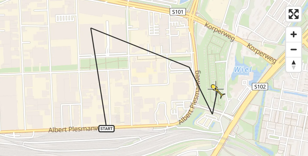 Routekaart van de vlucht: Politiehelikopter naar Rotterdam, Albert Plesmanweg
