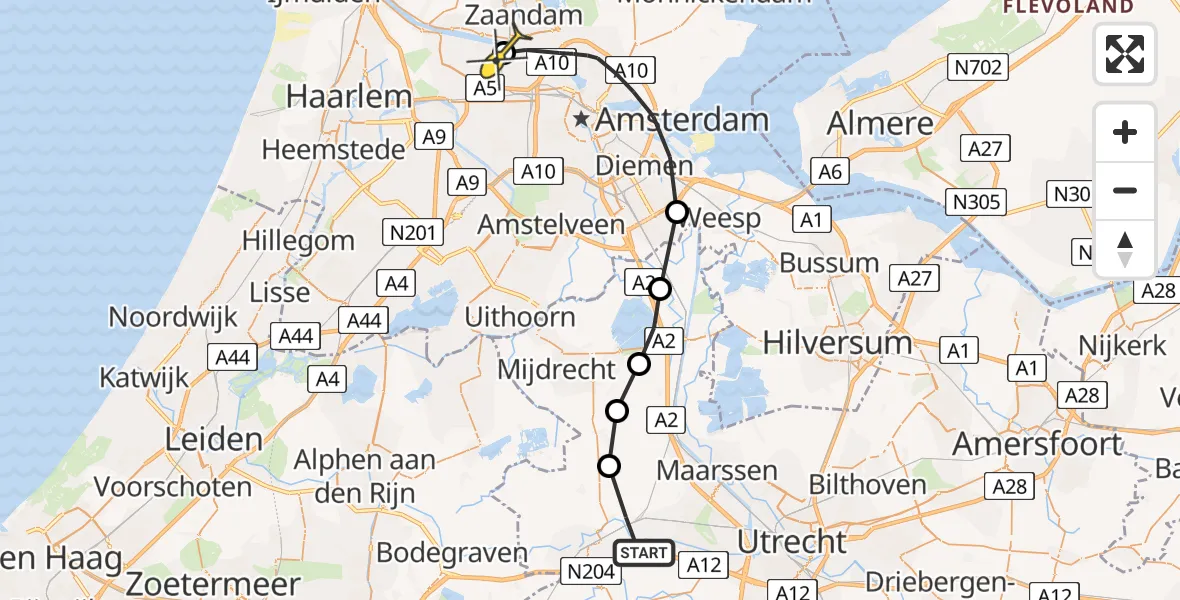 Routekaart van de vlucht: Lifeliner 1 naar Amsterdam Heliport, Gerverscop