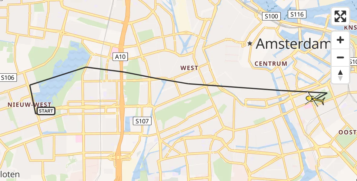 Routekaart van de vlucht: Lifeliner 2 naar Amsterdam, Meer en Vaart