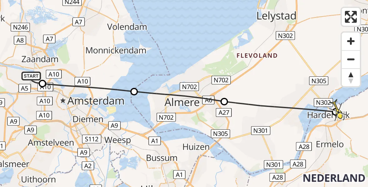Routekaart van de vlucht: Lifeliner 1 naar Harderwijk, Maltaweg