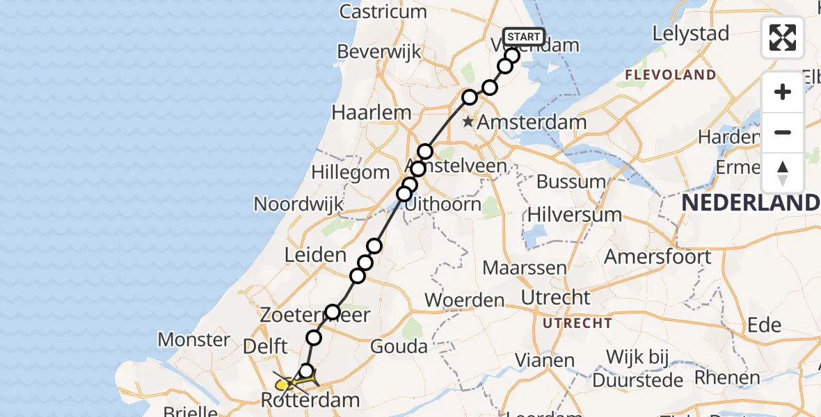 Routekaart van de vlucht: Lifeliner 2 naar Rotterdam The Hague Airport, Oudelandsdijkje