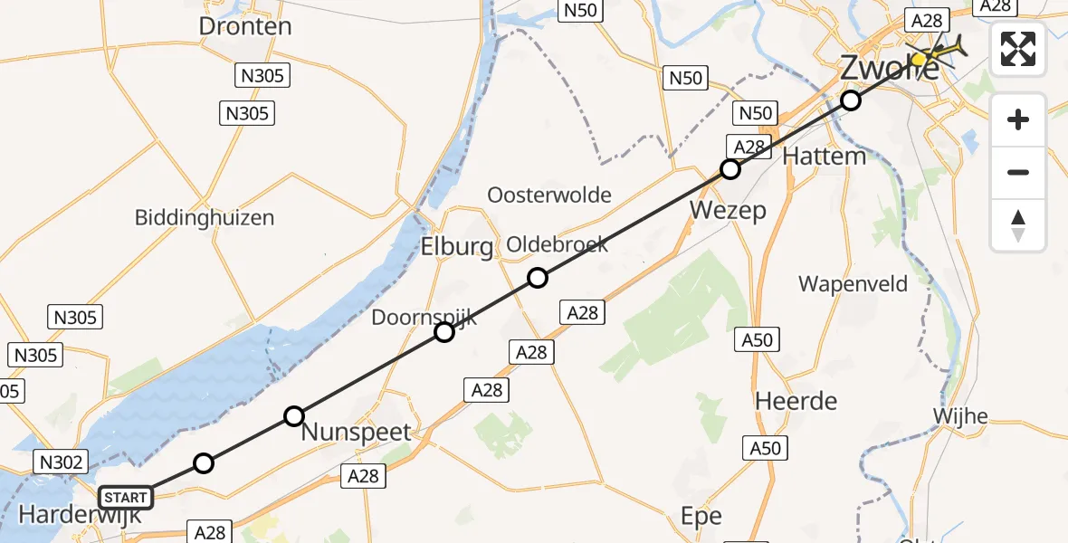Routekaart van de vlucht: Lifeliner 1 naar Zwolle, Ruimelsweg