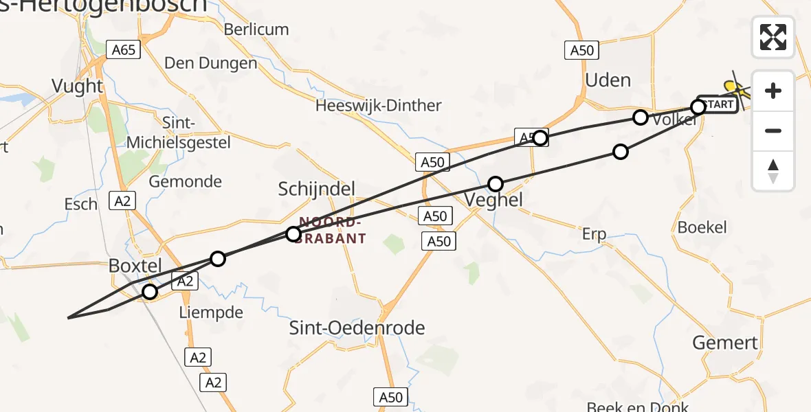 Routekaart van de vlucht: Lifeliner 3 naar Vliegbasis Volkel, Nieuwstraat