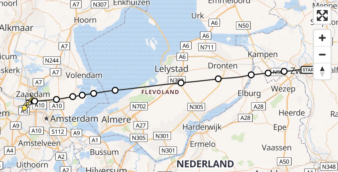 Routekaart van de vlucht: Lifeliner 1 naar Amsterdam Heliport, Bagijneweide