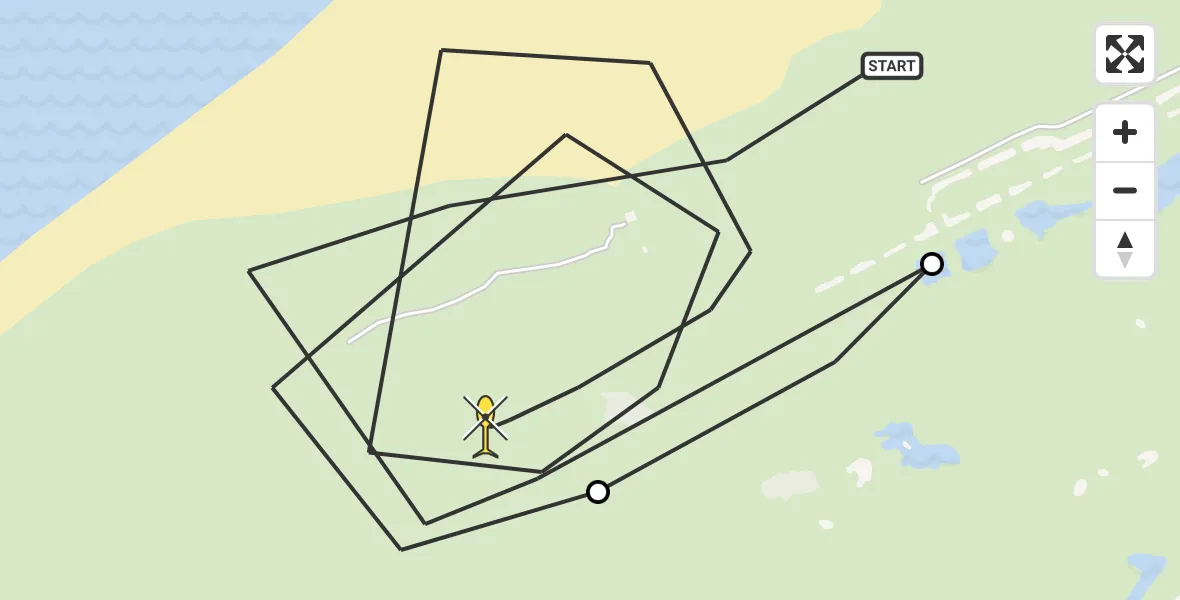 Routekaart van de vlucht: Kustwachthelikopter naar Burgh-Haamstede, Duinhoevepad