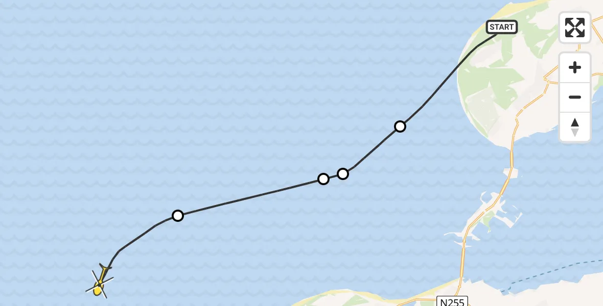 Routekaart van de vlucht: Kustwachthelikopter naar Vlissingen, Middenpad