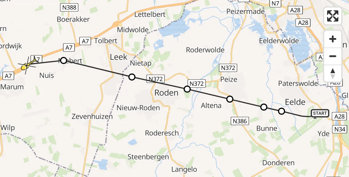 Routekaart van de vlucht: Lifeliner 4 naar Marum, Molenweg