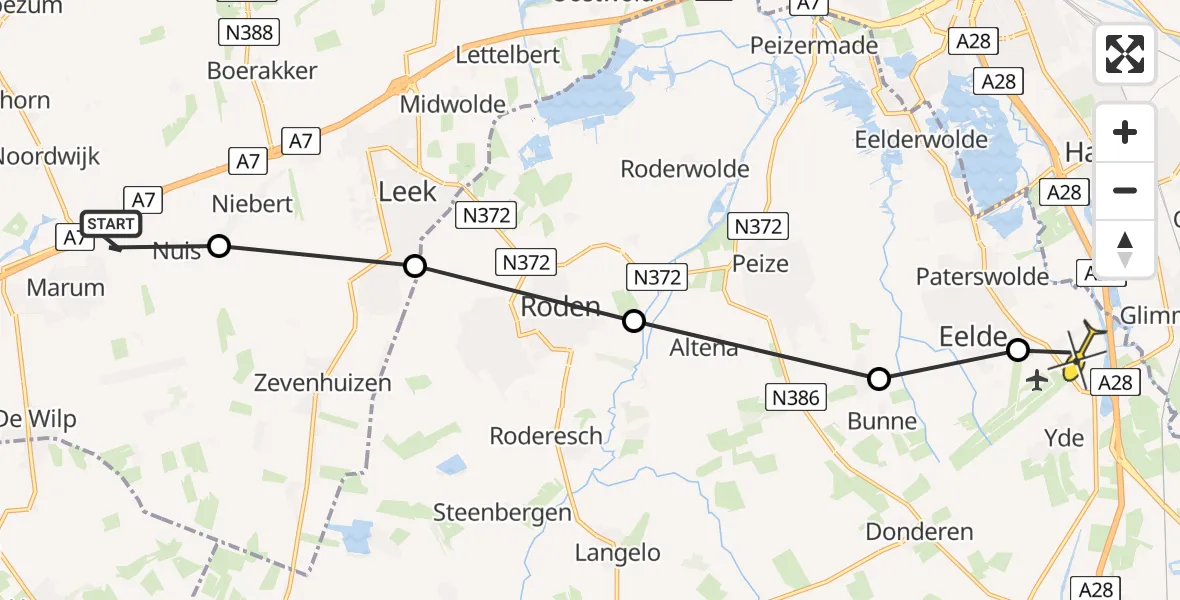 Routekaart van de vlucht: Lifeliner 4 naar Eelde, Kruisweg