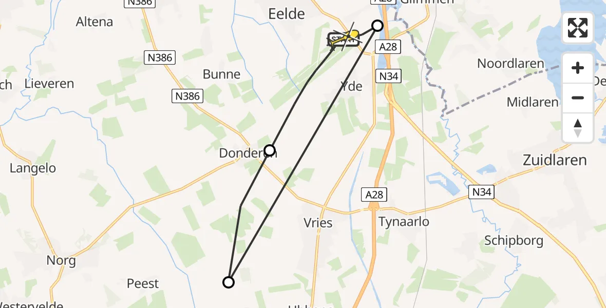 Routekaart van de vlucht: Lifeliner 4 naar Groningen Airport Eelde, Moespot