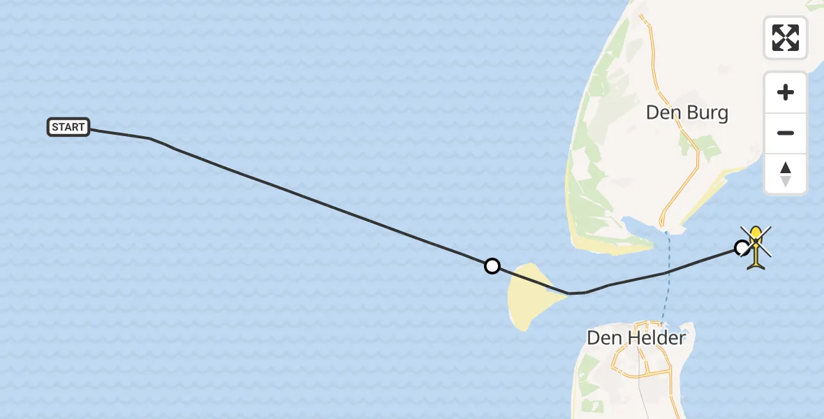 Routekaart van de vlucht: Kustwachthelikopter naar Den Helder, Gat van de Stier