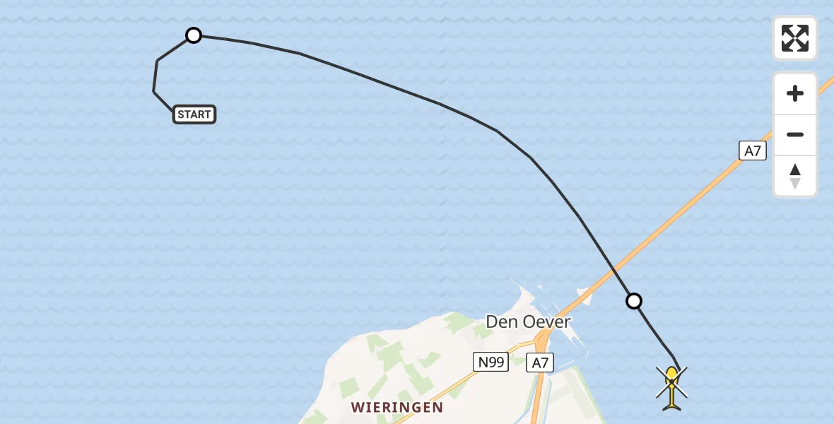 Routekaart van de vlucht: Kustwachthelikopter naar Wieringerwerf