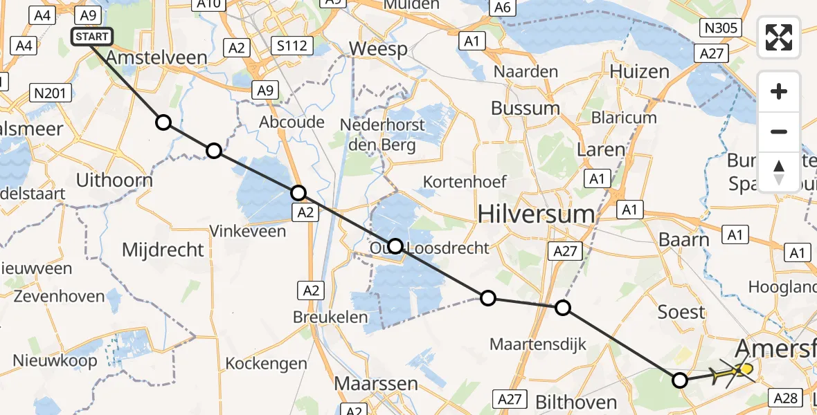 Routekaart van de vlucht: Politiehelikopter naar Soest, Ringdijk BP