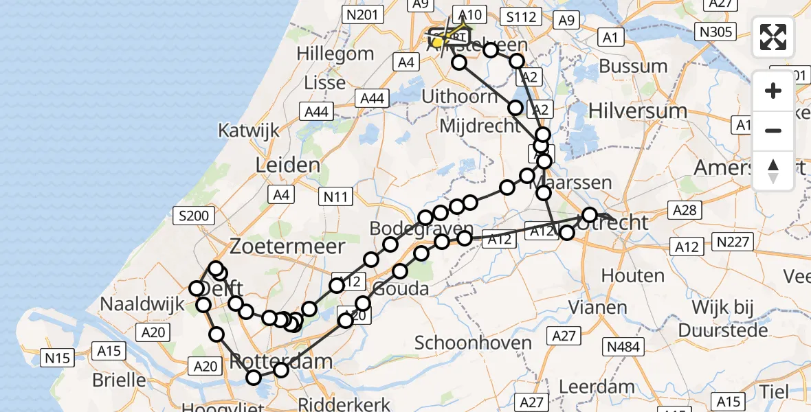 Routekaart van de vlucht: Politieheli naar Schiphol, Zeelandiahoeve
