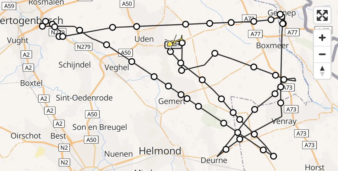 Routekaart van de vlucht: Politieheli naar Vliegbasis Volkel, Oosterheidestraat