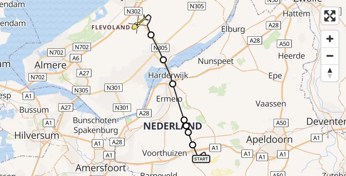Routekaart van de vlucht: Politiehelikopter naar Lelystad Airport, Houtvester van 't Hoffweg