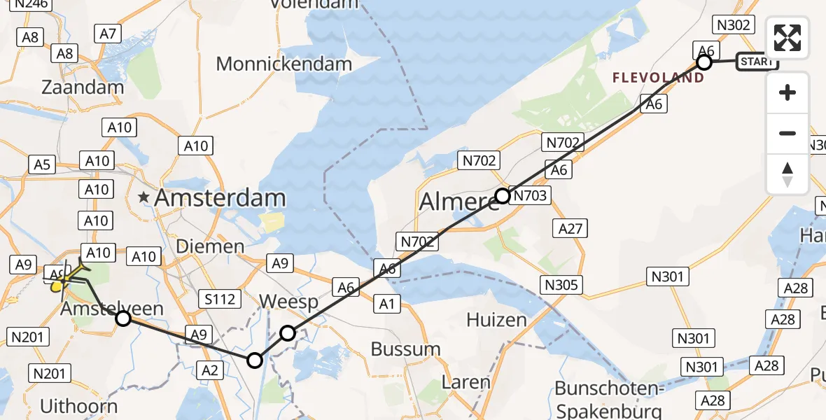Routekaart van de vlucht: Politiehelikopter naar Badhoevedorp, Nieuwemeerdijk
