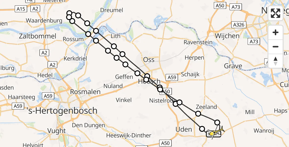 Routekaart van de vlucht: Lifeliner 3 naar Vliegbasis Volkel, Manenwolf