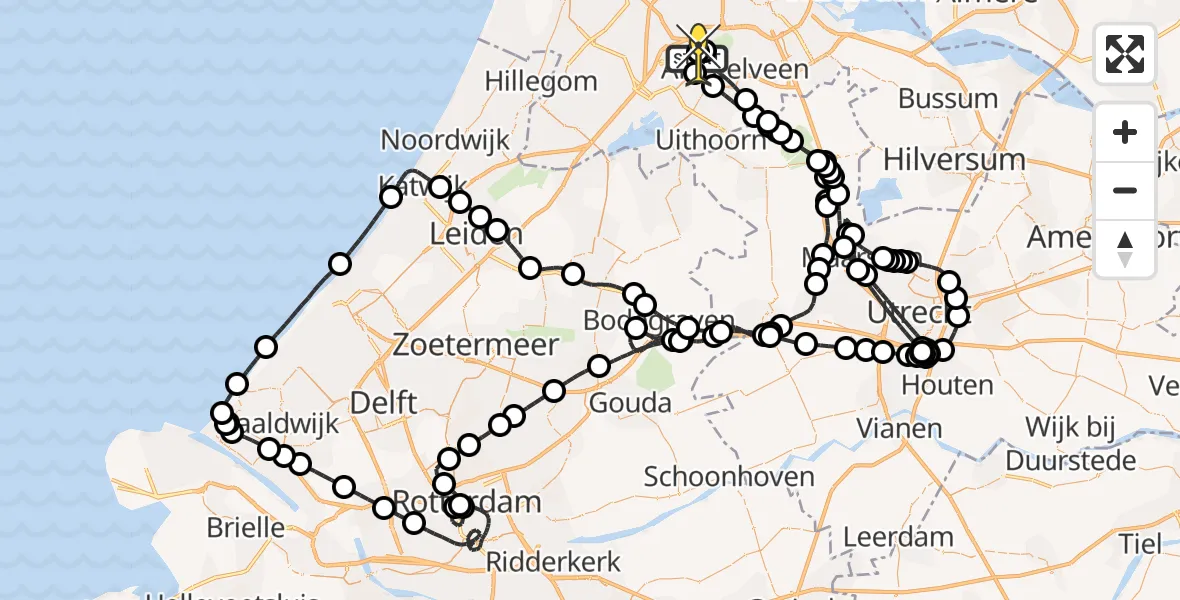 Routekaart van de vlucht: Politieheli naar Schiphol, Amsterdam-Bataviaweg