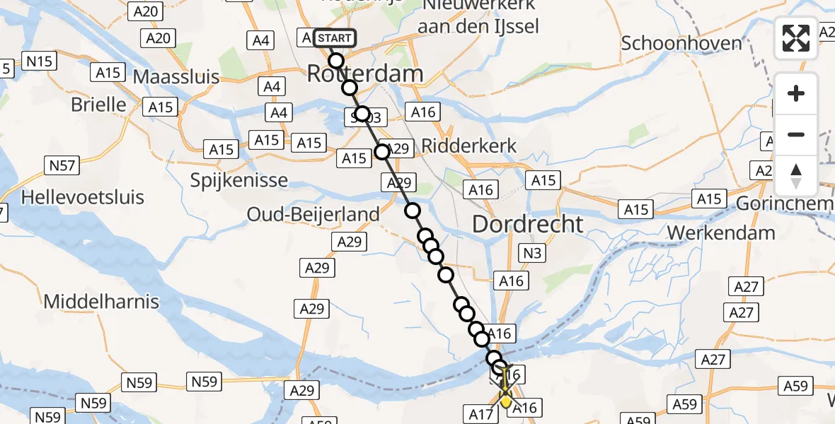 Routekaart van de vlucht: Lifeliner 2 naar Moerdijk, Welschapstraat