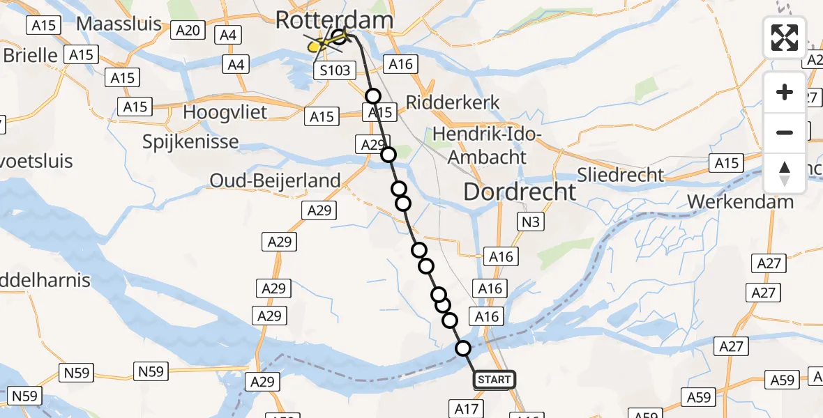 Routekaart van de vlucht: Lifeliner 2 naar Erasmus MC, Westzeedijk