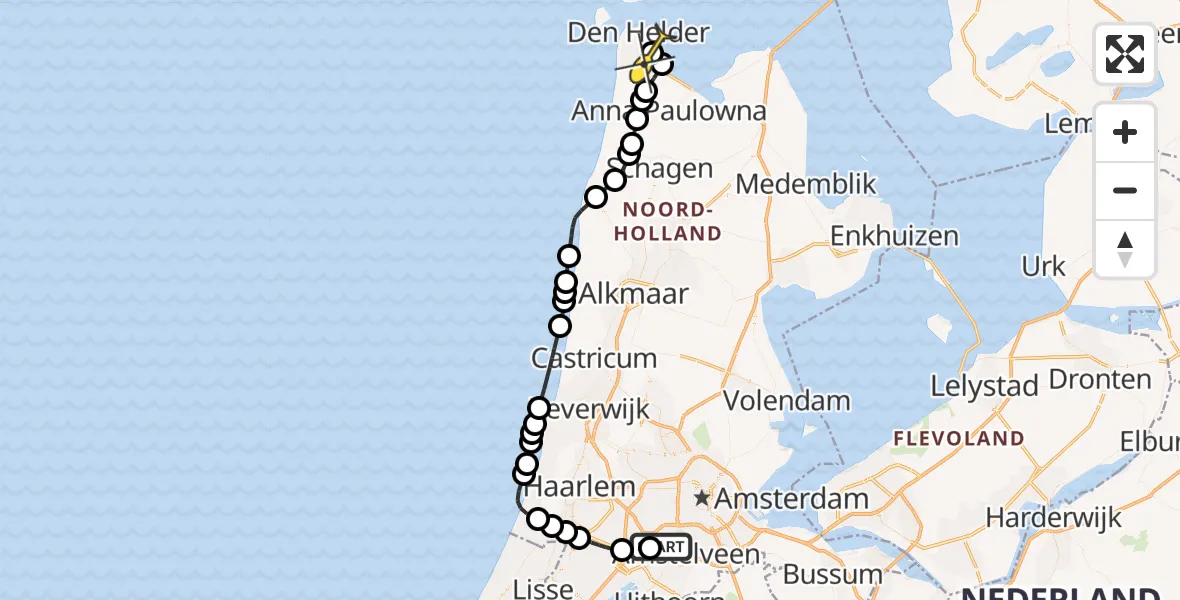 Routekaart van de vlucht: Politieheli naar Vliegveld De Kooy, Loevesteinse Randweg